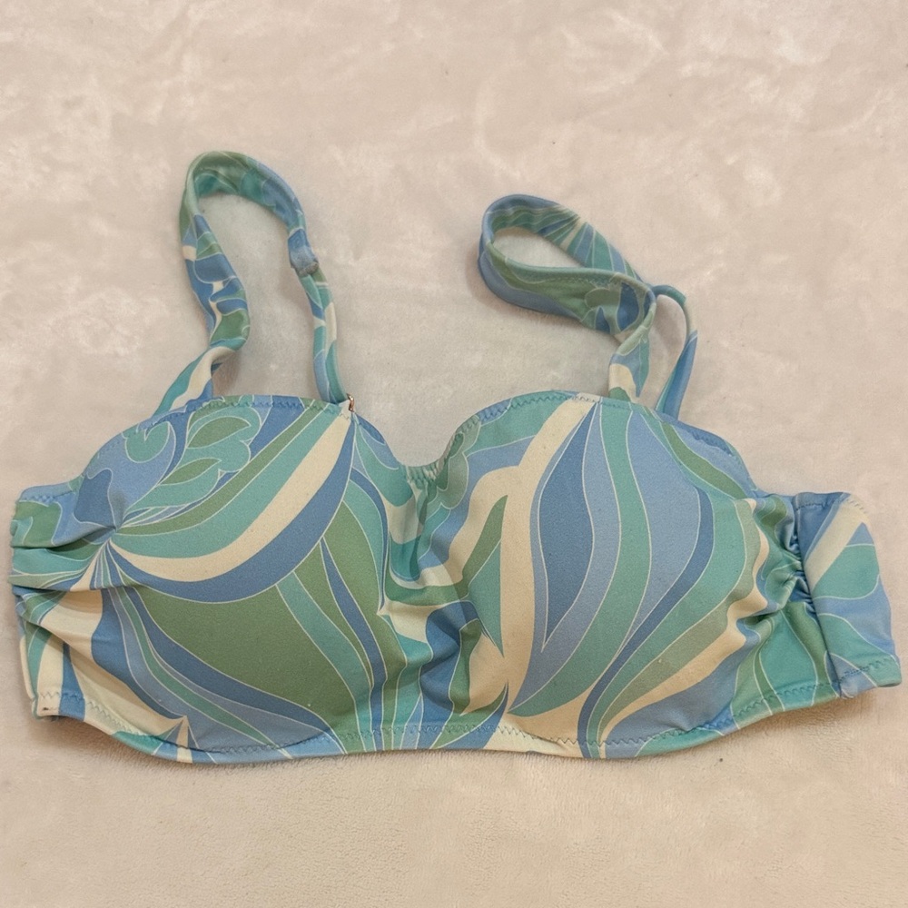 Blue and Cream Patterned Bikini Top